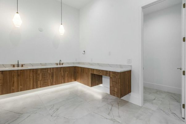 Bathroom, Dual Sink Vanities, Interior, Marble, Pendant Lights