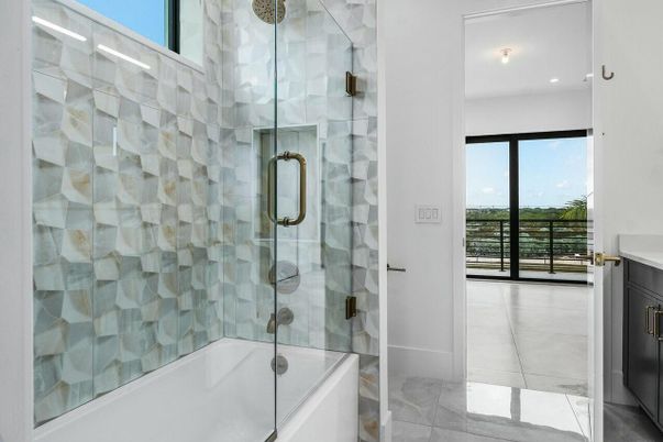 Bathroom, Glass Shower, Interior, Recessed Lighting