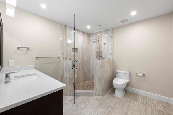 Bathroom, Glass Shower, Interior, Recessed Lighting