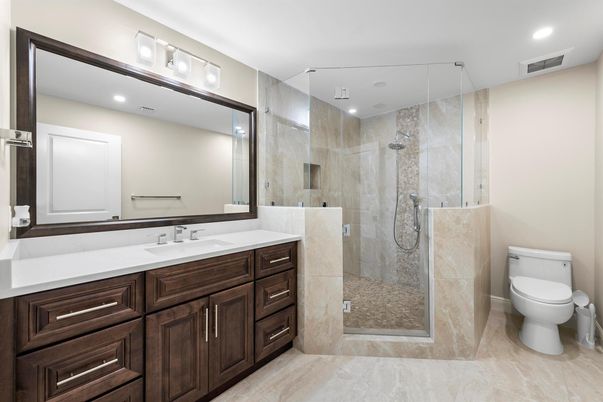 Bathroom, Glass Shower, Interior, Recessed Lighting