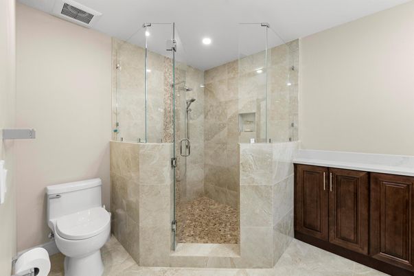 Bathroom, Glass Shower, Interior, Recessed Lighting