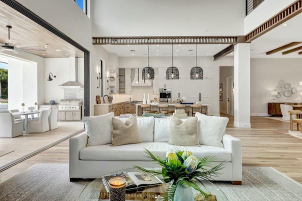 Dining room, Interior, Kitchen, Living room, Pendant Lights, Recessed Lighting, Stainless Steel Appliances, Wood Texture Flooring