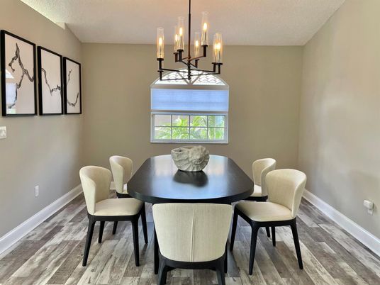 Chandelier, Dining room, Interior, Pendant Lights, Wood Texture Flooring