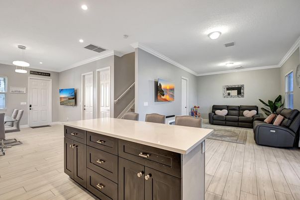 Interior, Living room, Pendant Lights, Recessed Lighting, Wood Texture Flooring