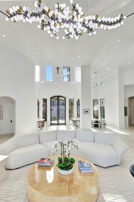 Dining room, Interior, Living room, Pendant Lights, Recessed Lighting, Wood Texture Flooring