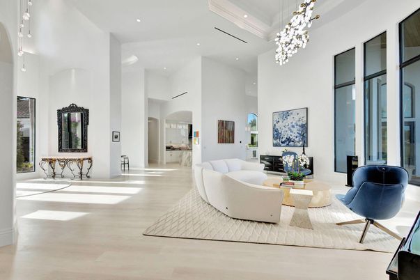 Interior, Living room, Pendant Lights, Recessed Lighting, Wood Texture Flooring