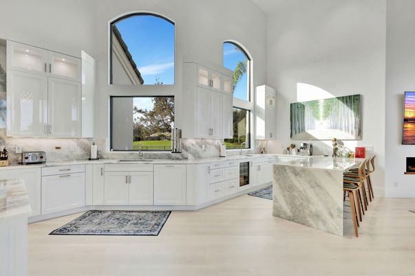 Fireplace, Interior, Kitchen, Recessed Lighting, Wood Texture Flooring