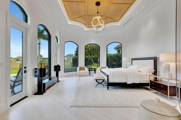 Bedroom, Interior, Pendant Lights, Wooden Ceilings, Wood Texture Flooring
