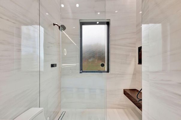 Bathroom, Glass Shower, Interior, Marble Walls