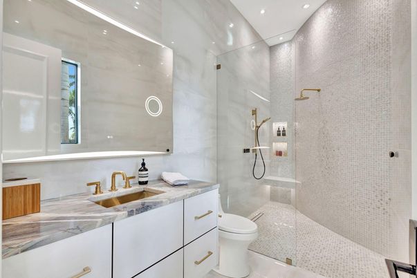 Bathroom, Glass Shower, Interior, Recessed Lighting