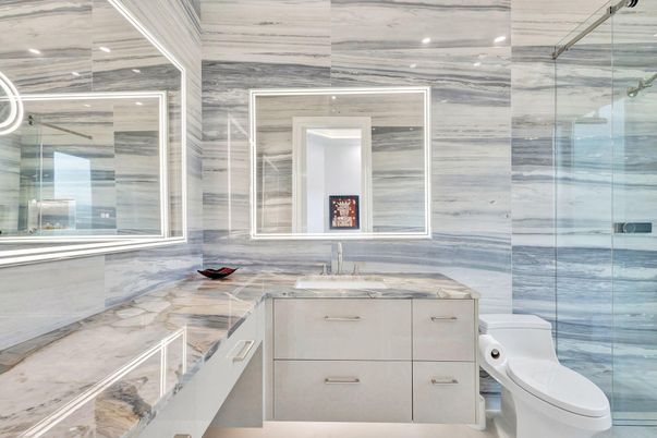 Bathroom, Glass Shower, Interior, Recessed Lighting