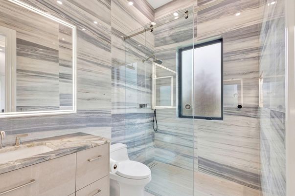 Bathroom, Glass Shower, Interior, Recessed Lighting