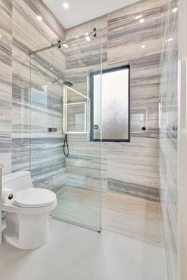 Bathroom, Glass Shower, Interior, Recessed Lighting