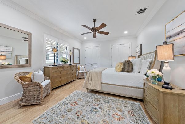 Bedroom, Interior, Recessed Lighting, Wood Texture Flooring