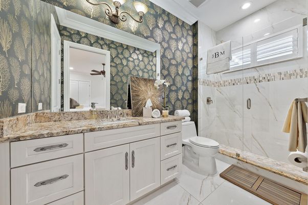 Bathroom, Interior, Marble Walls, Recessed Lighting