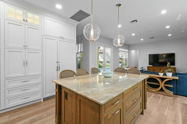 Interior, Kitchen, Pendant Lights, Recessed Lighting, Wood Texture Flooring