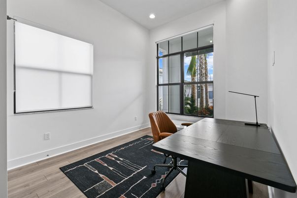 Home Office, Interior, Recessed Lighting, Wood Texture Flooring