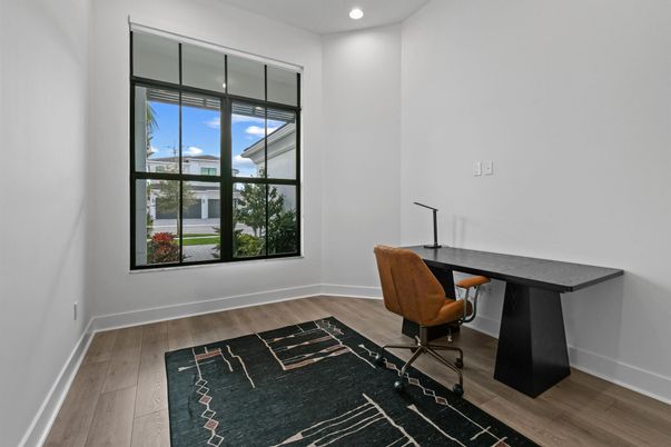 Home Office, Interior, Recessed Lighting, Wood Texture Flooring
