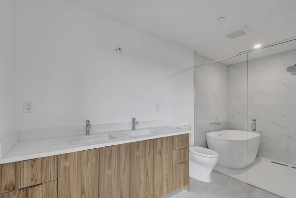Bathroom, Dual Sink Vanities, Free Standing Baths, Interior, Marble Walls, Recessed Lighting