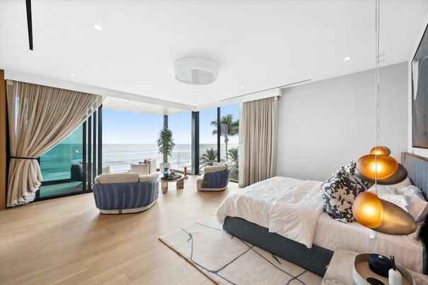 Bedroom, Interior, Recessed Lighting, Water, Wood Texture Flooring