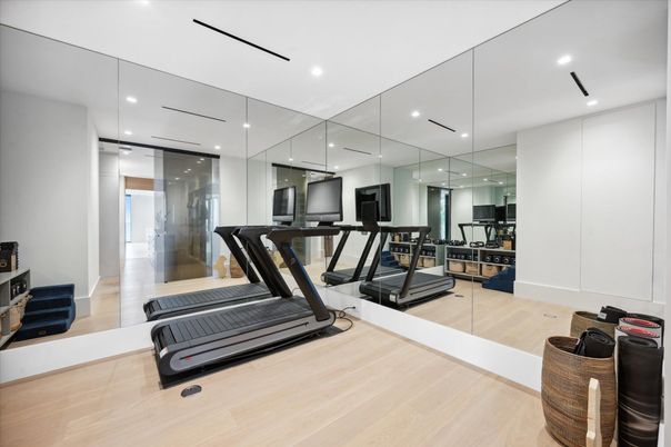 Fitness Equipment, Gym, Interior, Recessed Lighting, Wood Texture Flooring