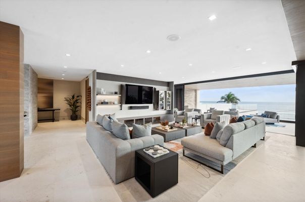 Interior, Living room, Recessed Lighting, Water, Wooden Walls