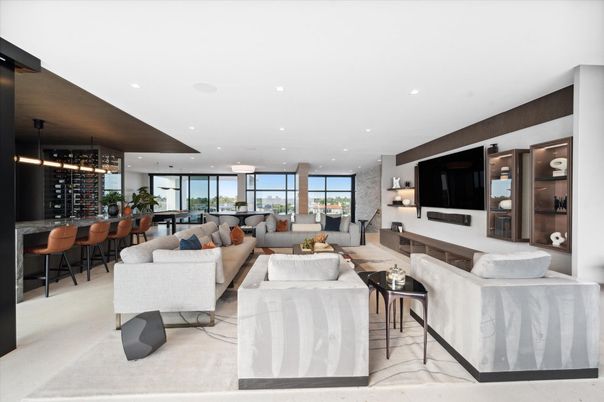 Dining room, Fireplace, Interior, Living room, Pendant Lights, Recessed Lighting