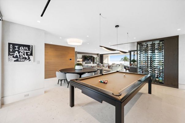 Billiard Table, Game Room, Interior, Pendant Lights, Recessed Lighting, Wine Storage