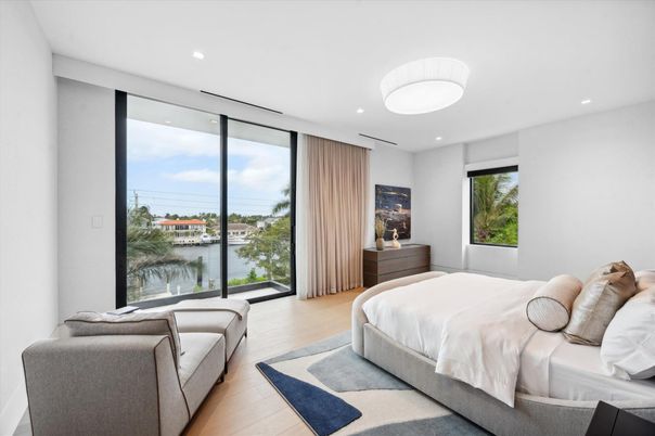Bedroom, Interior, Recessed Lighting, Water, Wood Texture Flooring