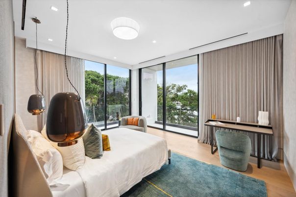 Bedroom, Interior, Pendant Lights, Recessed Lighting, Wood Texture Flooring