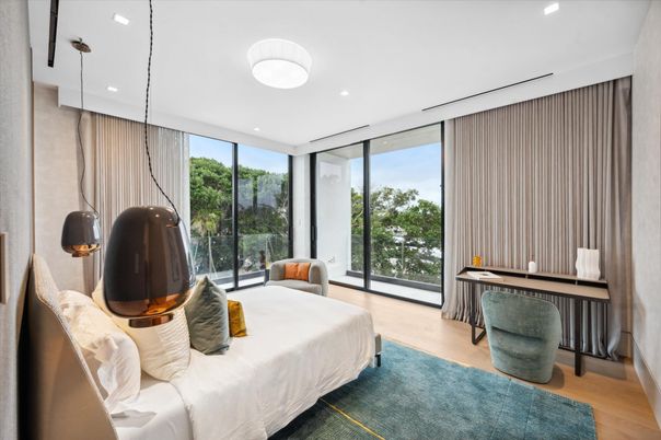Bedroom, Interior, Pendant Lights, Recessed Lighting, Wood Texture Flooring