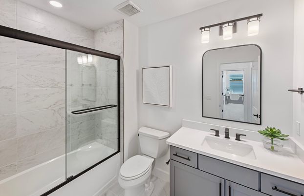 Bathroom, Glass Shower, Interior, Marble Walls, Recessed Lighting
