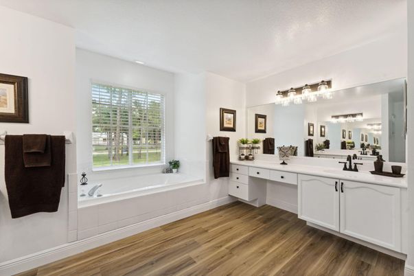 Bathroom, Dual Sink Vanities, Interior, Wood Texture Flooring