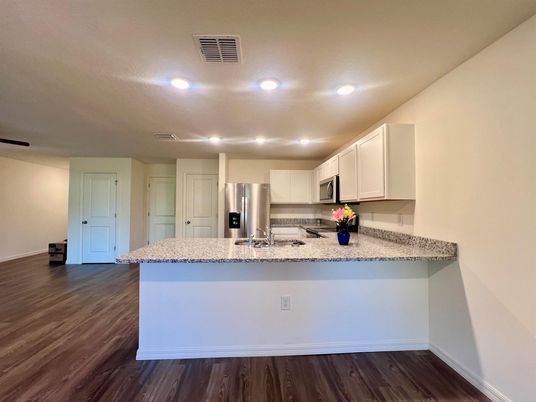 Interior, Kitchen, Recessed Lighting, Wood Texture Flooring