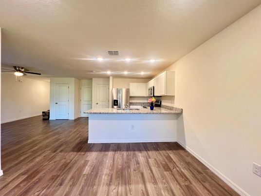 Interior, Kitchen, Recessed Lighting, Wood Texture Flooring
