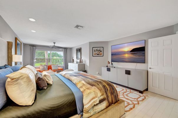 Bedroom, Interior, Recessed Lighting, Wood Texture Flooring