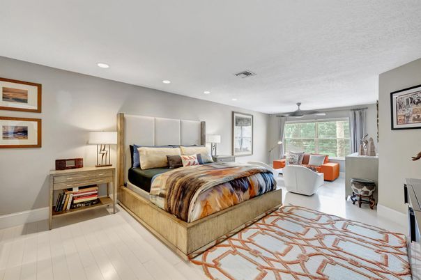 Bedroom, Interior, Recessed Lighting, Wood Texture Flooring
