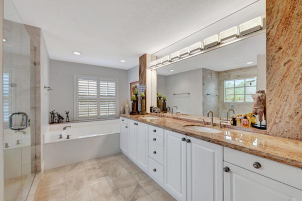 Bathroom, Dual Sink Vanities, Glass Shower, Interior, Recessed Lighting