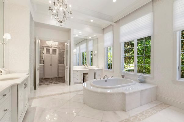 Bathroom, Chandelier, Dual Sink Vanities, Interior, Recessed Lighting