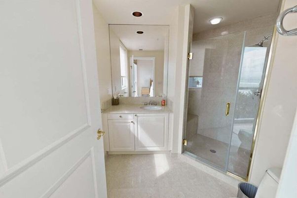 Bathroom, Glass Shower, Interior, Recessed Lighting