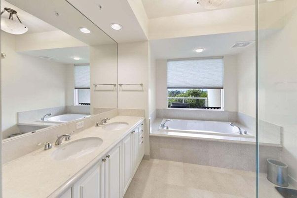 Bathroom, Dual Sink Vanities, Glass Shower, Interior, Recessed Lighting