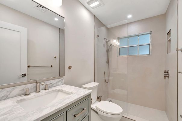 Bathroom, Glass Shower, Interior, Recessed Lighting