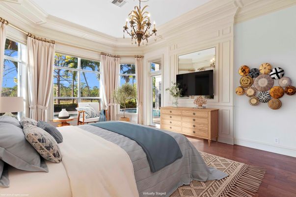 Bedroom, Chandelier, Interior, Wood Texture Flooring