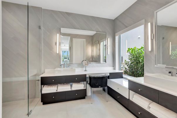 Bathroom, Dual Sink Vanities, Glass Shower, Interior