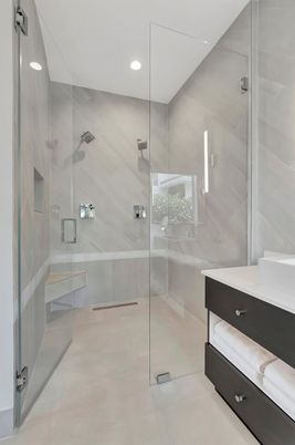 Bathroom, Glass Shower, Interior, Recessed Lighting