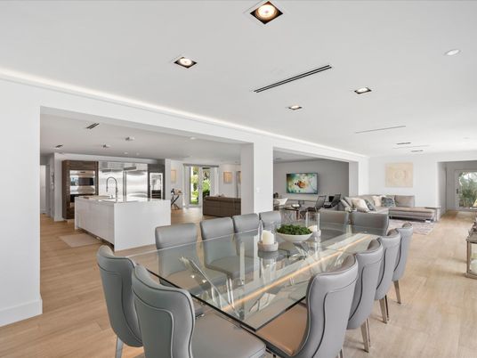 Dining room, Interior, Kitchen, Living room, Recessed Lighting, Wood Texture Flooring