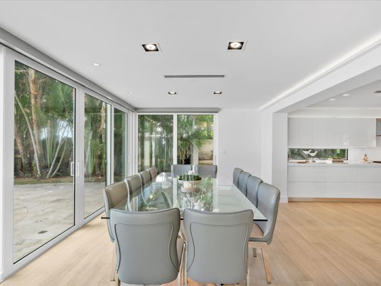 Dining room, Interior, Recessed Lighting, Wood Texture Flooring