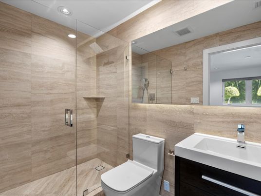 Bathroom, Glass Shower, Interior, Recessed Lighting