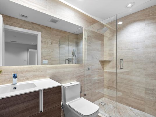 Bathroom, Glass Shower, Interior, Recessed Lighting