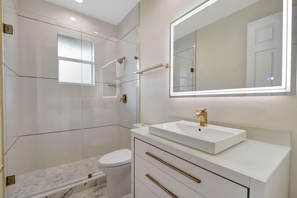 Bathroom, Glass Shower, Interior, Marble, Recessed Lighting
